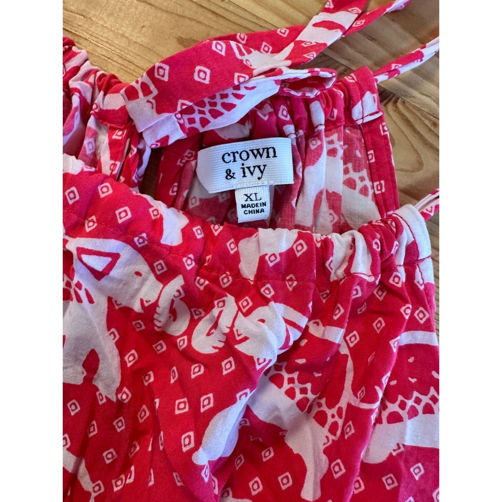 Crown & Ivy XL Red White Elephant Print Halter Top Sleeveless Blouse - Picture 3 of 4